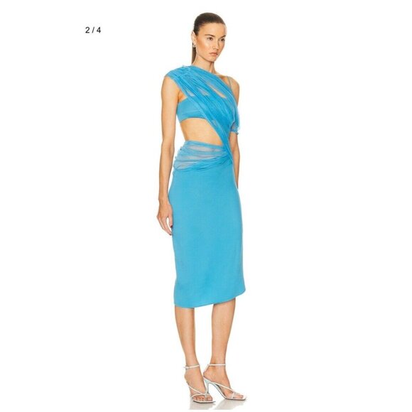 Christopher Esber Magnetica Asymmetric Dress Dolphin Blue - Picture 2 of 5